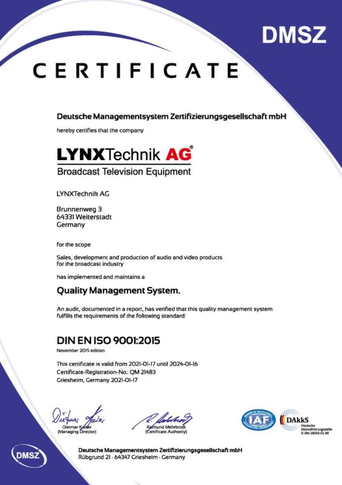 证书 DIN EN ISO 9001:2015（EN）
